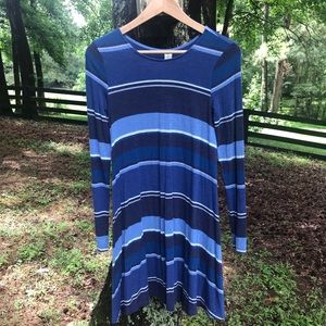 Striped, blue long-sleeve dress.